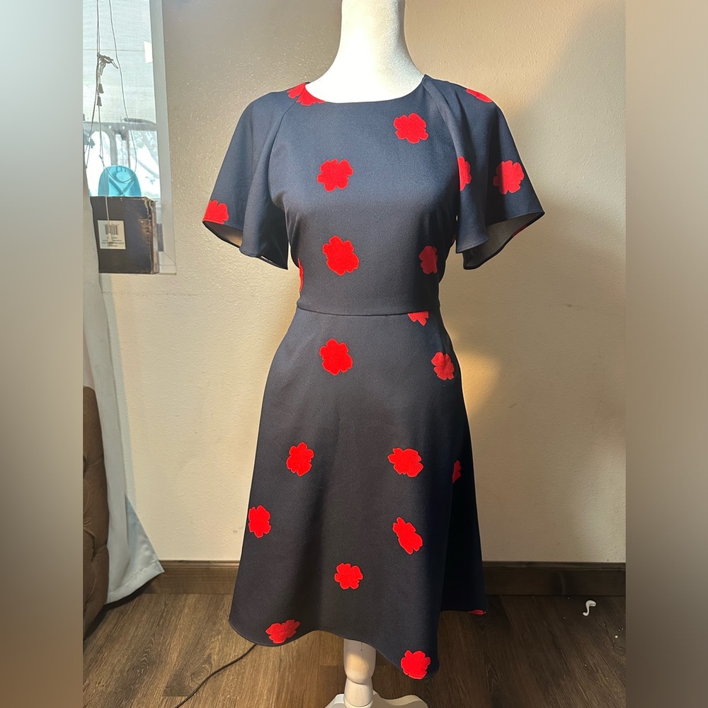 Banana republic navy blue w/ red floral print cute sleeves and flowy Flow size0 - Picture 14 of 16